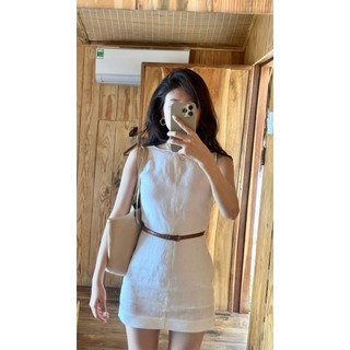 Đầm Linen cổ thuyền nhấn eo (không kèm dây thắt lưng) D01