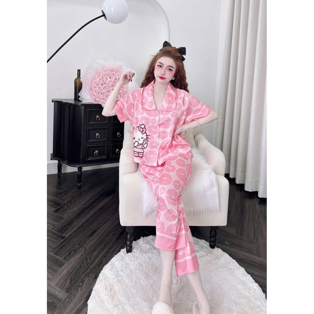 [21/11/25]Tay ngắn-quần dài cổ sen xếp li,phom lửng quần 9 tấc,lụa latin mềm nhẹ mát