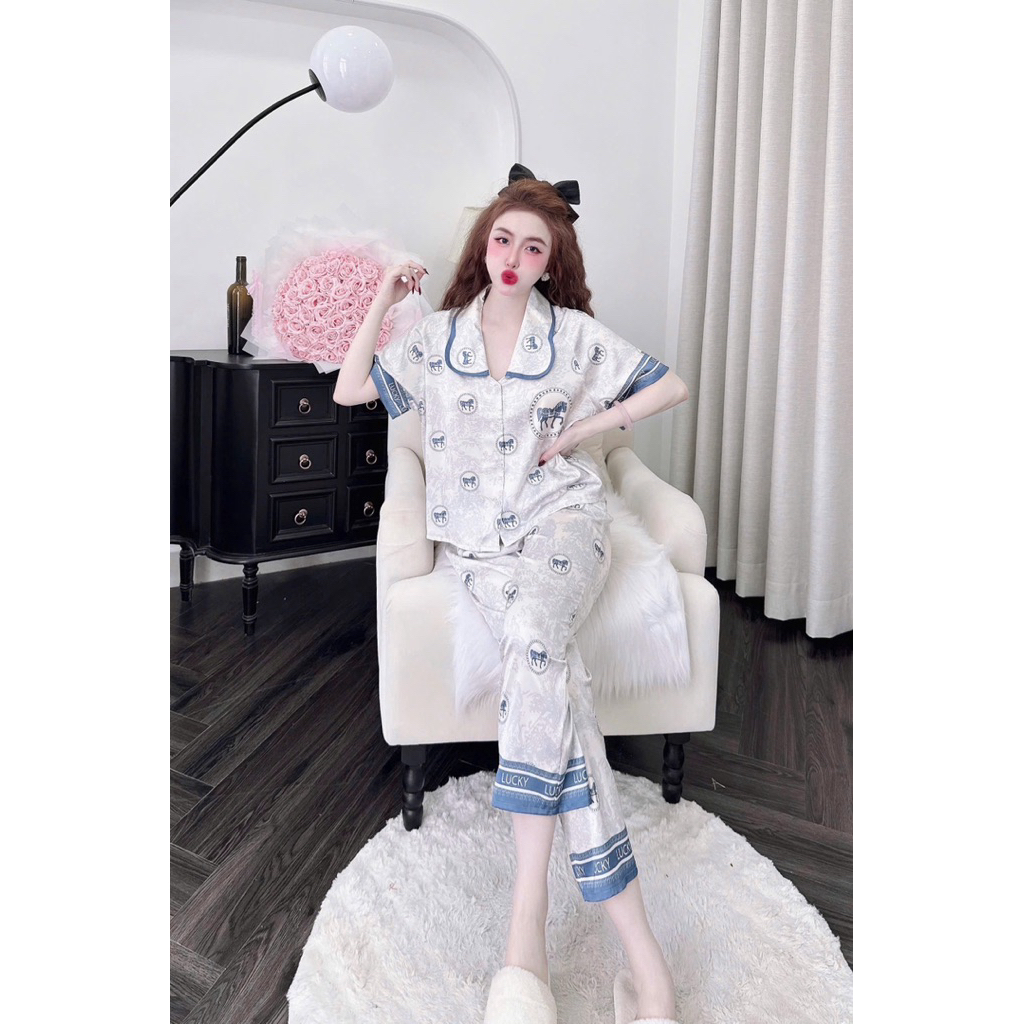 [21/11/25]Tay ngắn-quần dài cổ sen xếp li,phom lửng quần 9 tấc,lụa latin mềm nhẹ mát