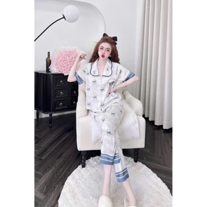 Tay ngắn-quần dài cổ sen xếp li,phom lửng quần 9 tấc,lụa latin mềm nhẹ mát