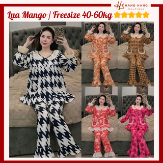 Đồ ngủ nữ 40-60kg, pijama dài tay cổ viền bèo 2 túi lụa mango không nhăn 60DD28, đồ bộ nữ đồ mặc nhà tiểu thư dễ thương
