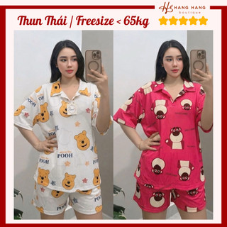 Set đồ bộ nữ đùi ngắn tay cộc cổ sơ mi thun tăm gân co dãn mát lạnh 40-65kg, đồ ngủ đồ mặc nhà cute dễ thương 65CC04