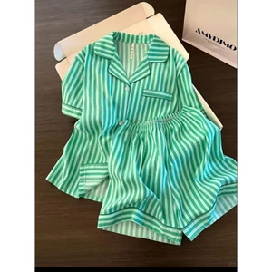 Bộ kẻ pizama màu xanh ( hàng qc )