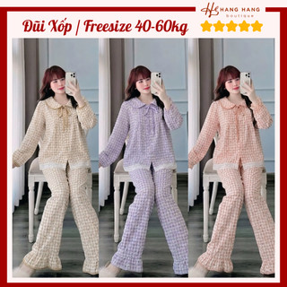 Đồ ngủ nữ 40-60kg, pijama dài tay cổ sen đũi lạnh mềm mát 60DD05, đồ bộ nữ đồ mặc nhà tiểu thư dễ thương