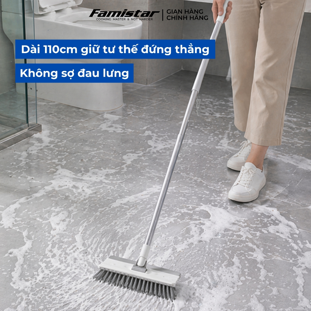 Cây chà sàn nhà tắm đầu chử A xoay 180 độ FAMISTAR, chổi cọ nhà vệ sinh toilet CS-DBS24