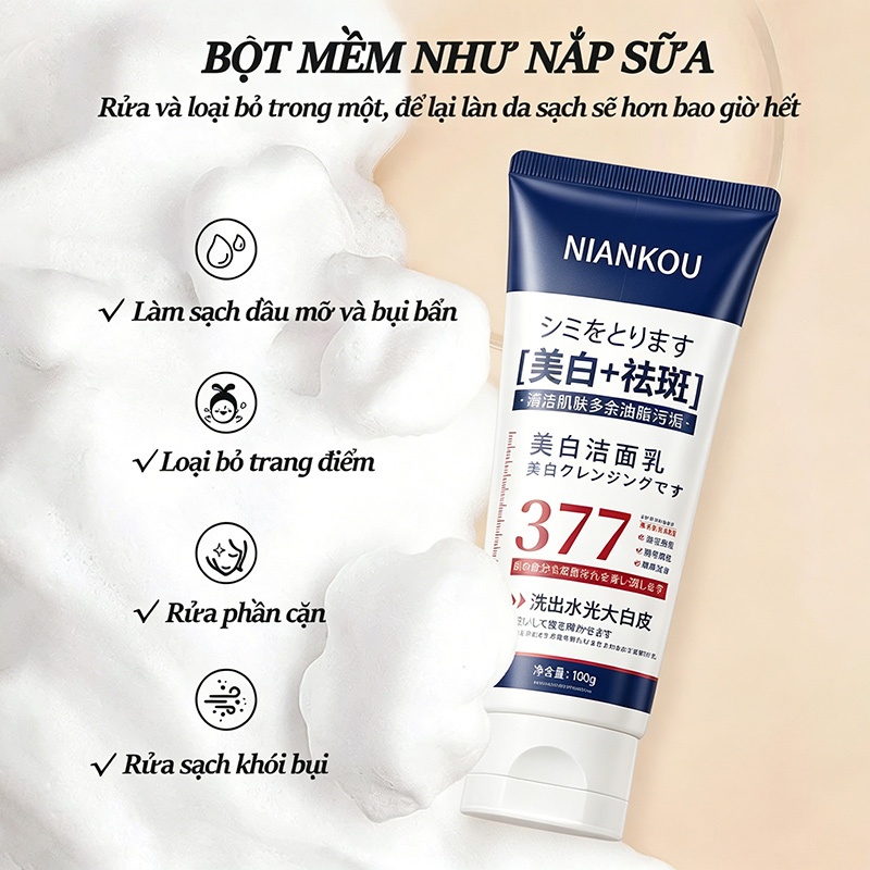 [MUA 2 GIẢM 50%] Sữa Rửa Mặt NIANKOU 100g Làm Sạch Sâu Giảm Dầu Nhờn Hỗ Trợ Da Sáng Mịn Phù Hợp Mọi Loại Da