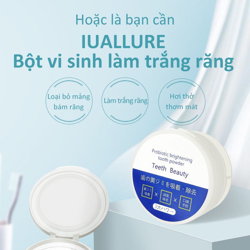 Kem đánh răng Bột làm trắng răng IUALLURE 50g Làm trắng răng Loại bỏ vết ố vàng Hơi thở thơm mát Giảm viêm nha chu