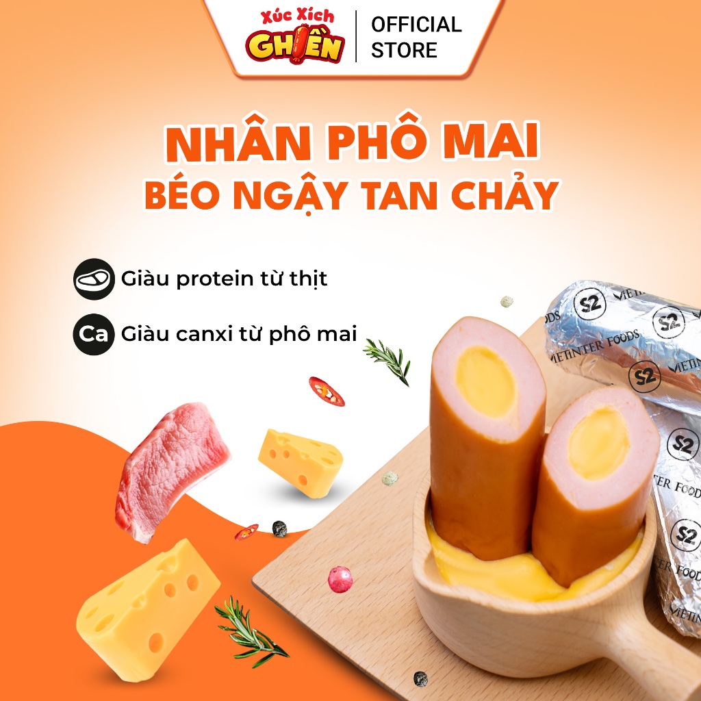 Xúc Xích Giấy Bạc Lõi Nhân Phô Mai Mỹ S2 Vietinter Foods (Gói 250g)