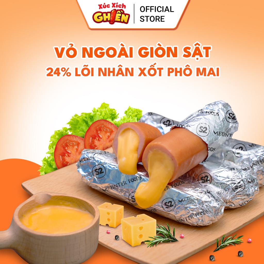 Xúc Xích Giấy Bạc Lõi Nhân Phô Mai Mỹ S2 Vietinter Foods (Gói 250g)