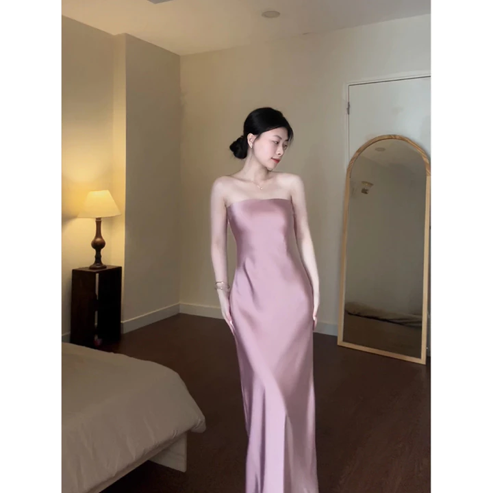 Váy lụa dáng dài dự tiệc, đầm lụa, váy lụa cúp ngực cao cấp sang chảnh tôn dáng gợi cảm đi tiệc cafe