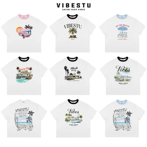 Áo Thun Phối Cổ Local Brand VIBESTU "BST Holiday " Áo Thun Boxy Form Rộng Unisex 250Gsm Cotton
