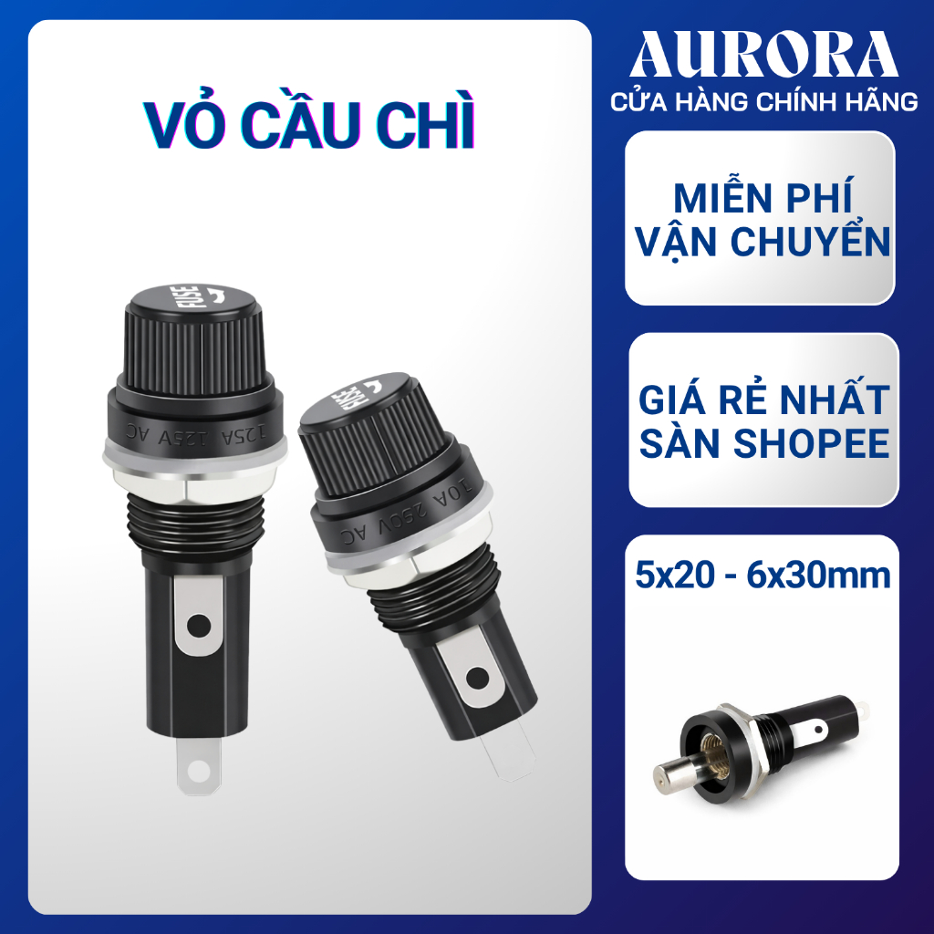 [5 chiếc] Đế vỏ cầu chì ống thuỷ tinh 5x20mm, 6x30mm 10A/250V