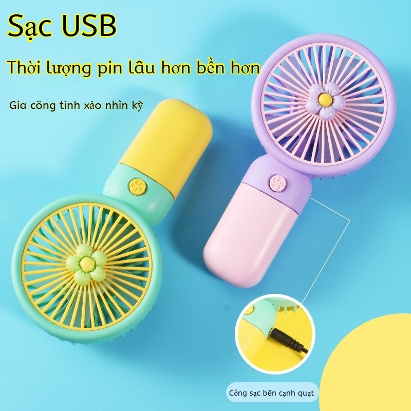 Quạt cầm tay sạc USB, pin lâu, có chân đế, dùng được ở nhà và ngoài trời