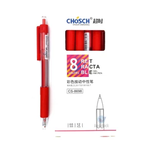 Hộp 12 cây bút gel nước bấm Chosch CS-8698 ngòi 0.5mm mực xanh, đỏ, tím.