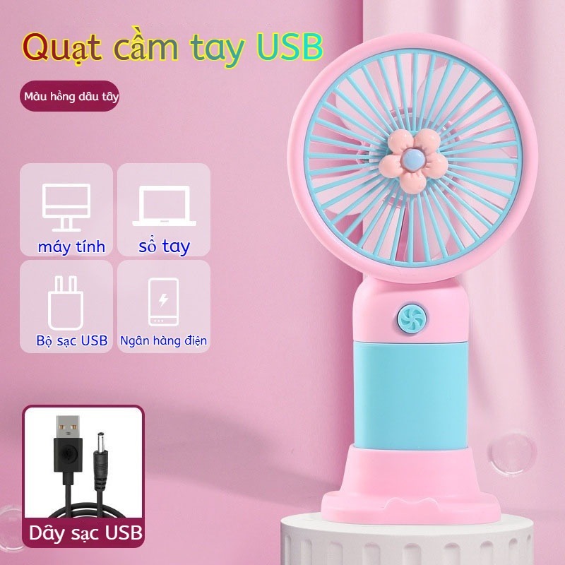 Quạt cầm tay sạc USB, pin lâu, có chân đế, dùng được ở nhà và ngoài trời