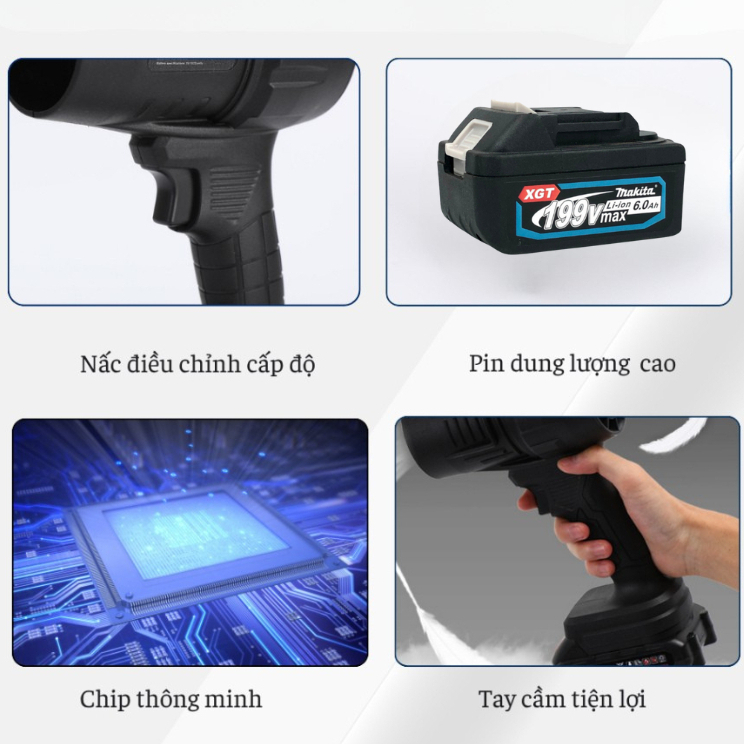 Máy Thổi Phản Lực Không Dây Siêu Mạnh, Quạt Thổi Bụi Chân Pin Phổ Thông Makita Hot 2026