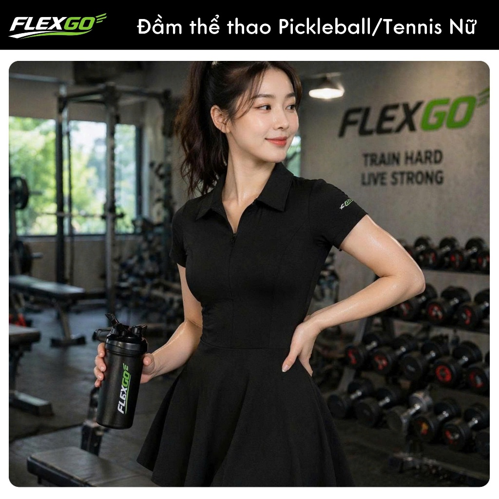(Hỏa tốc HCM)Đầm Thể Thao Nữ có quần  FLEXGO Pickleball/Tennis Cao Cấp – Váy Polo Xòe Co Giãn, Thoáng Khí, Nhanh Khô