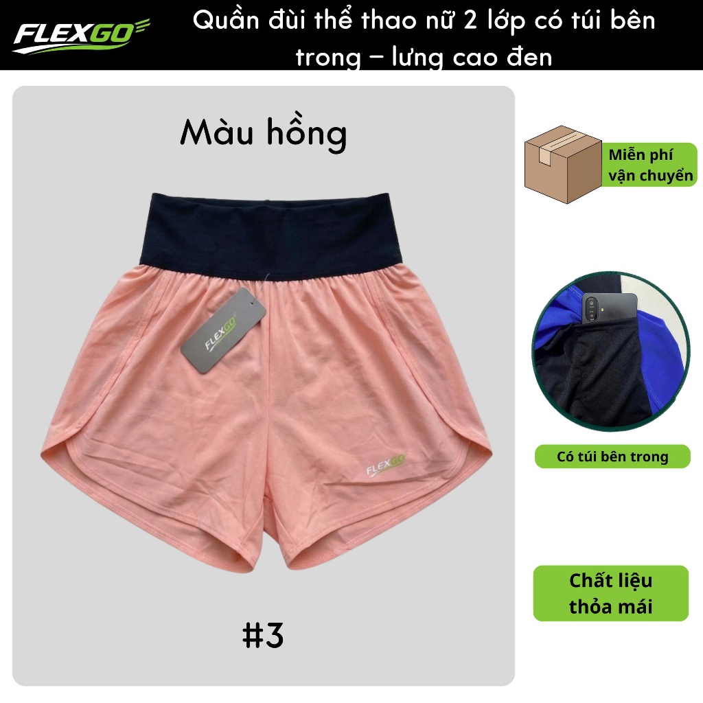 (Hỏa tốc HCM)Quần Đùi Thể Thao Nữ  2 Lớp Có Túi Điện Thoại Lưng Co Giãn Quần Short Gym Yoga Chạy Bộ Nữ Form Đẹp Flexgo