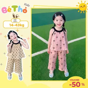 Bộ bé gái cổ yếm babydoll chất lụa phối quần in nơ xinh xắn dễ thương hè 2026 H89
