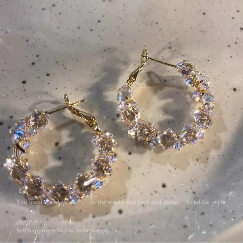 Khuyên Tai Mạ Vàng Kiểu Dáng Tròn Đính Đá Zircon phong cách Thái Sang Chảnh