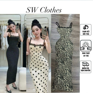 Đầm Body hai dây viền ren có 2 fom ngắn dài hoạ tiết da beo ôm dáng