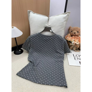 Áo phông cotton cổ tròn cộc tay hình mèo đen chấm hi form babytee #19966