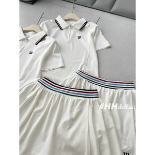 Sét thể thao áo cổ bẻ khóa kèm chân váy dáng ngắn
