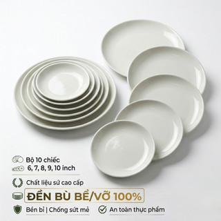 Đĩa sứ trắng sâu lòng cao cấp hàng dày dặn nhiều size 15cm - 25cm - Trường An VN