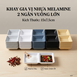 Khay đựng nước chấm 2 ngăn, Khay đựng gia vị 2 ngăn chất liệu Melamine ao Cấp chống va đập - chống cháy