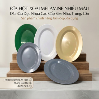 Đĩa nhựa - đĩa hột xoài - dĩa bầu dục melamine màu vàng kem, trắng, xanh lá - Trường An VN