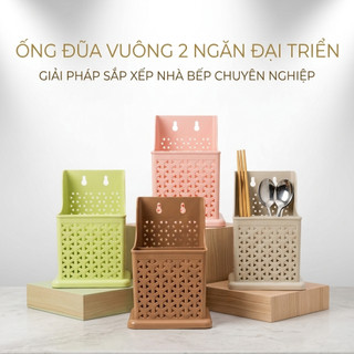 Ống đũa vuông 2 ngăn đựng đũa muỗng, ống đũa muỗng quán ăn nhựa Đại Triển - Trường An VN