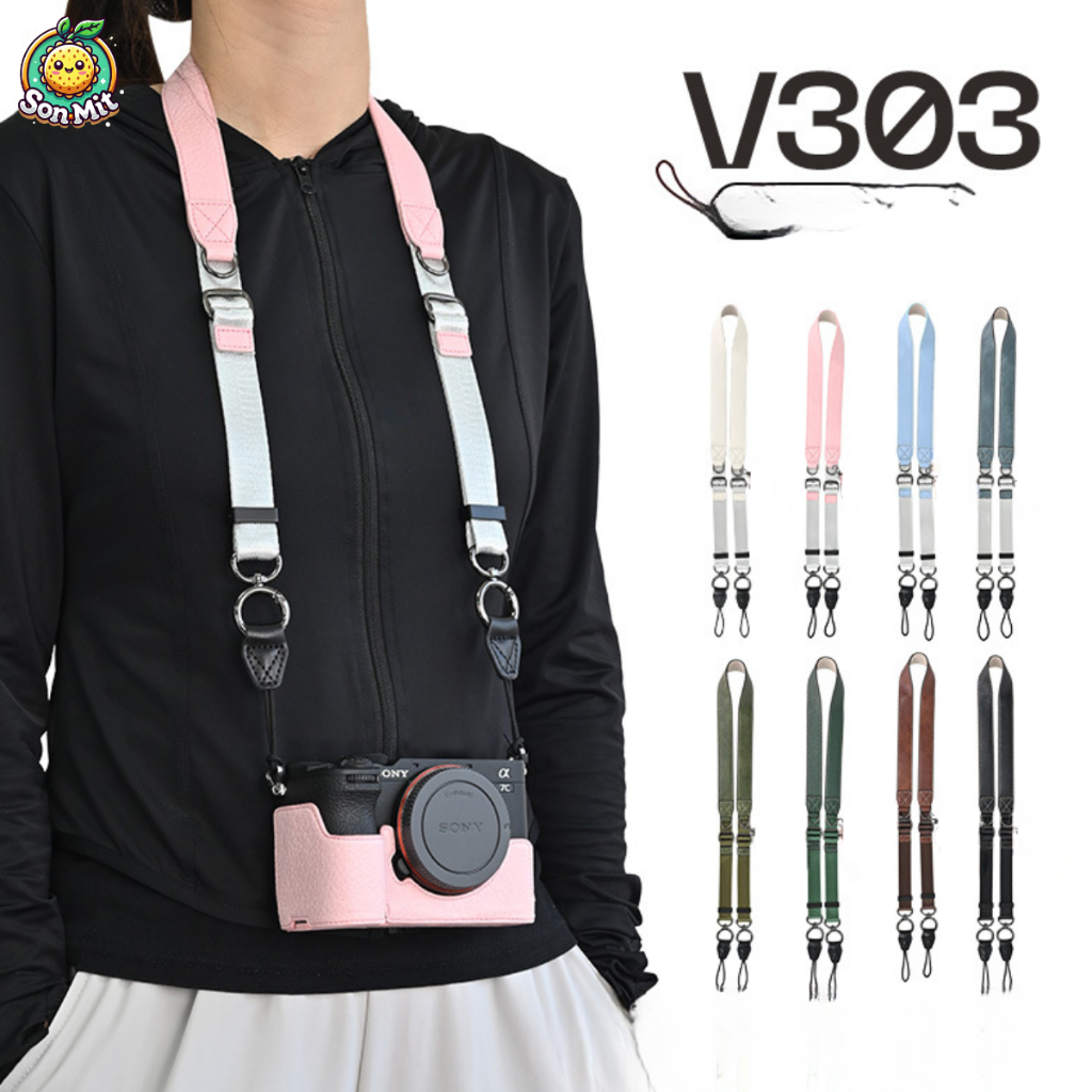 [Sẵn HN] Dây đeo vai bằng da - Dây đeo máy ảnh V303 fuj ifilm , ca non, sony, nikon  ,... phụ kiện máy ảnh