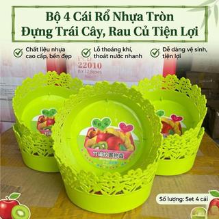 [Thanh Lý] Combo 4 Rổ Nhựa Tròn Hoa Văn Đựng Trái Cây, Rau Củ - Nhựa Dày Dặn Siêu Bền