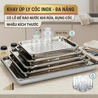 Khay inox 2 lớp úp ly, khay trà chữ nhật nhiều size có lỗ ráo nước - Trường An VN