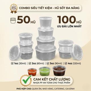 [NHỰA PP] Combo 50 / 100 Hủ sốt, hộp sốt nắp liền 1oz, 2oz, 3oz, 4oz chịu nhiệt tốt dùng đựng sốt chấm, topping