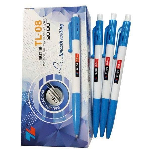 Combo 5/10/20 Bút bi Thiên Long TL-08 - Viết bi ngòi 0.8mm mực xanh/đỏ/đen thiết kế tối giản, dễ sử dụng, dạng bấm cò