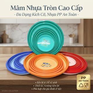 Mâm nhựa tròn, khay nhựa tròn, khay bưng bê đồ ăn nhiều size, nhựa PP an toàn - Trường An VN