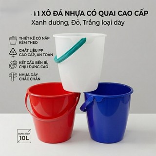 COMBO 5/10 XÔ ĐÁ NHỰA CAO CẤP XANH DƯƠNG, ĐỎ, TRẮNG LOẠI DÀY - Trường An VN