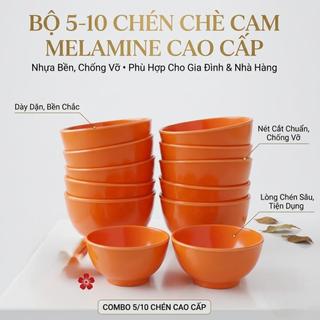 Bộ 5/10 Chén Chè Melamine Màu Cam Rực Rỡ – Tiện Lợi, Dễ Sử Dụng Cho Mọi Bữa Ăn