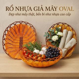 Rổ nhựa mây đựng rau củ quả và trái cây dạng oval, tròn nhiều kích thước cao cấp - Trường An VN