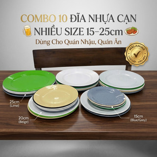Combo 10 Đĩa Nhựa Melamine Cạn – Size 15–25cm – Bền Đẹp, Phù Hợp Quán Nhậu, Quán Ăn – Trường An VN