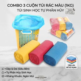 Lô 3 cuộn túi rác màu (1kg) túi đựng rác sinh học tự phân hủy, túi rác dai, dày dặn Trường An VN