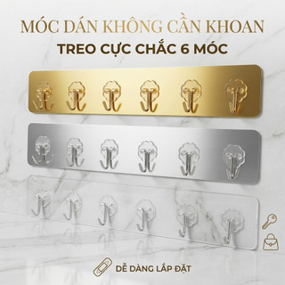 Thanh Treo Dán Tường 6 Móc Treo Đồ, Móc Treo Móc Dán Tường Siêu Dính Chịu Lực Không Cần Khoan Tường - Trường An VN