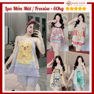 Bộ đồ ngủ nữ 2 dây quần đùi nhiều mẫu 40-60kg lụa xước mango n.trai mềm mịn mát 60CS13, đồ bộ nữ đồ mặc nhà dễ thương