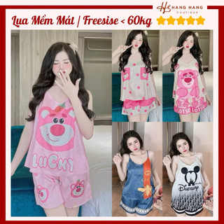 Bộ đồ ngủ nữ 2 dây quần đùi nhiều mẫu 40-60kg lụa xước mango n.trai mềm mịn mát 60CS13, đồ bộ nữ đồ mặc nhà dễ thương