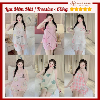 Bộ đồ ngủ nữ 2 dây quần đùi nhiều mẫu 40-60kg lụa xước mango n.trai mềm mịn mát 60CS13, đồ bộ nữ đồ mặc nhà dễ thương
