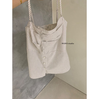𝐏𝐡𝐢𝐞𝐧 𝐖𝐆𝐖𝐄 | (Sẵn) w9143 Áo 2 Dây Kẻ Caro Cúc Ngực Chun Lưng