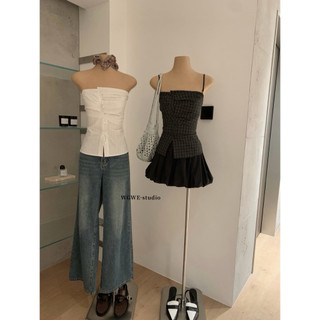 𝐏𝐡𝐢𝐞𝐧 𝐖𝐆𝐖𝐄 | (Sẵn) w9143 Áo 2 Dây Kẻ Caro Cúc Ngực Chun Lưng