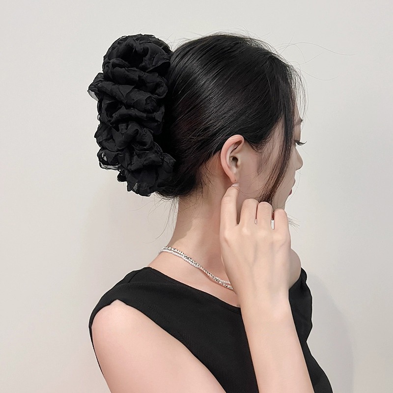 Kẹp tóc càng cua bọc voan hoa bản lớn Hàn Quốc – Kẹp tóc nữ giả scrunchie bông xù