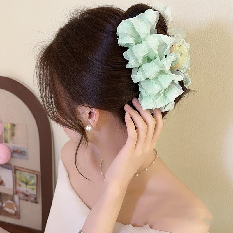 Kẹp tóc càng cua bọc voan hoa bản lớn Hàn Quốc – Kẹp tóc nữ giả scrunchie bông xù